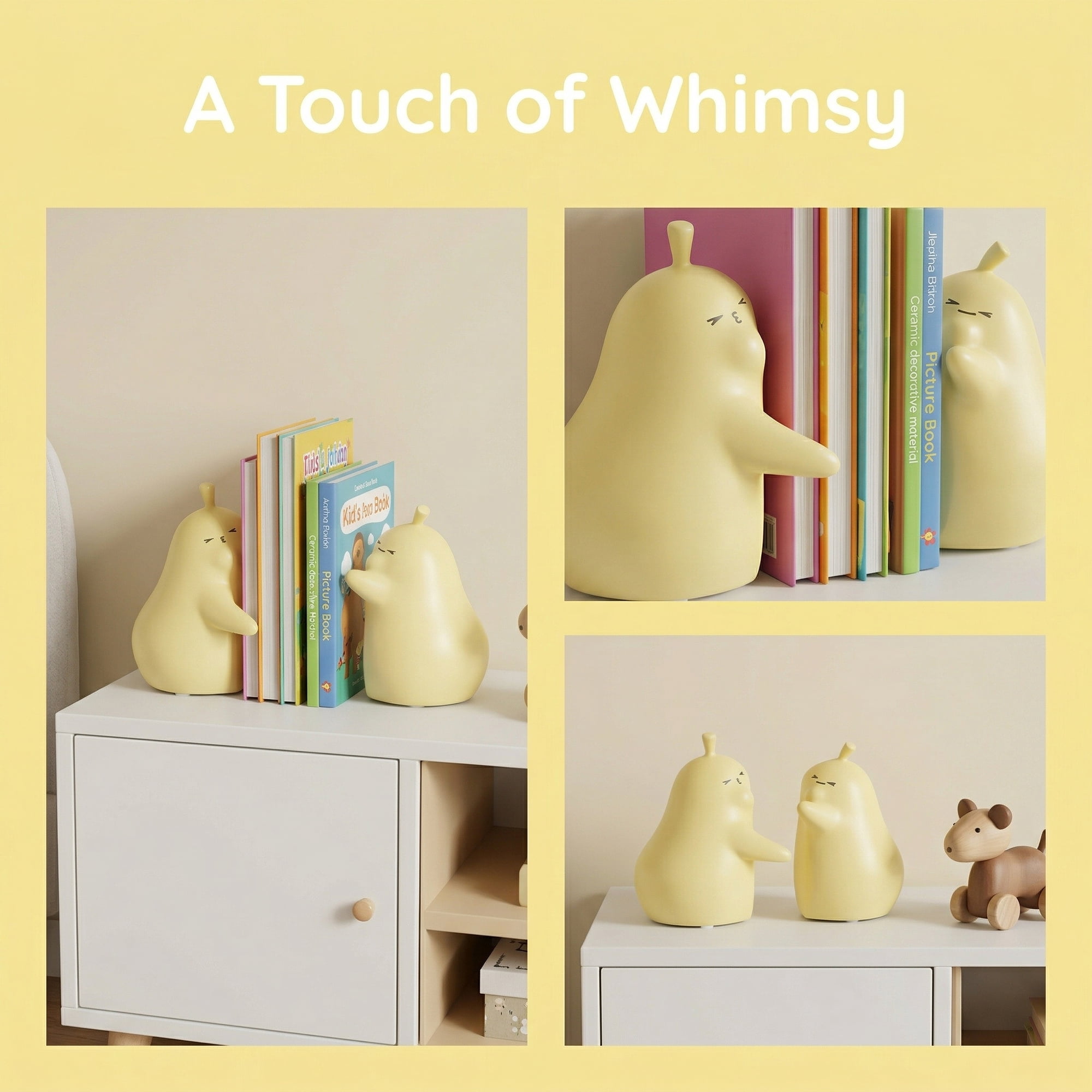 Unique Bargains Expandable Animal Figurine Bookends with Compartments Home 2 Pcs Yellow