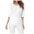 thumbnail image 1 of Plus Size Women's V Neck T Shirt: Batwing Sleeve, Loose Fit, Solid Color, Comfortable, 1 of 5