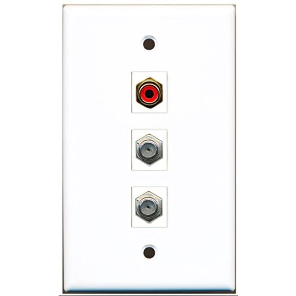RiteAV - 1 Port RCA Red 2 Port Coax Cable TV- F-Type Wall Plate