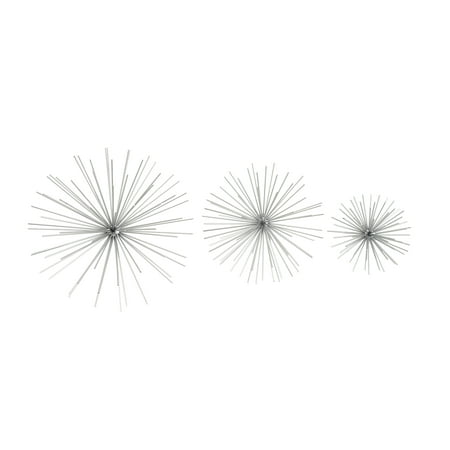CosmoLiving Contemporary Style 3D Round Silver Metal Starburst Wall Decor Sculptures | Set of 3: 6”, 9”,