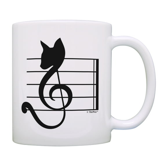 ThisWear Cat Coffee Mug Musical Cat Treble Clef Mug Music Note Gifts for Musicians 11 ounce Coffee Mug