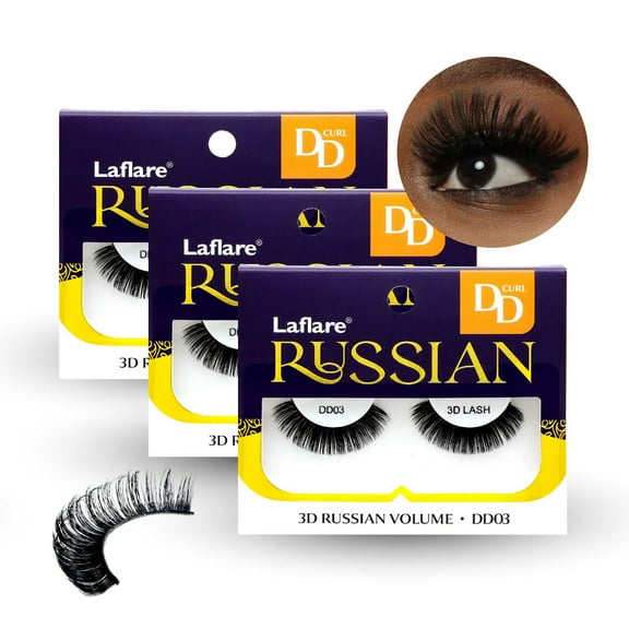 Laflare 3D False Eyelashes Russian volume Strip Lashes Fluffy, Wispy, Lightweight | Faux Mink Eyelashes Extension D Curl Wispy Handmade Soft Reusable 3 Packs Value Combo.