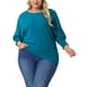 thumbnail image 4 of Blusas de chiffon de talla grande para mujer Agnes Orinda, con mangas largas de murciélago y volantes, camisetas sueltas y casuales, 3X azul lago, 4 of 6