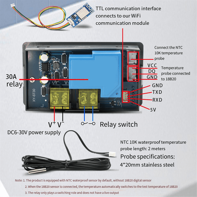 ST30W WIFI Thermostat Temperature Controller Digital Display Thermostat High Low Temperature Alarm