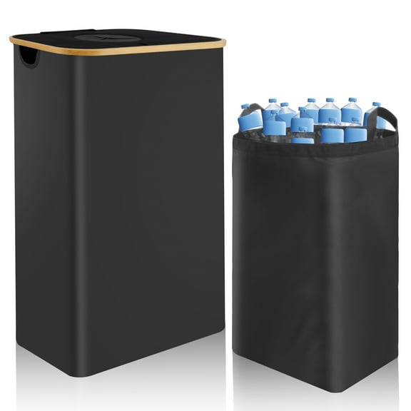 Recycling Bin for Kitchen Indoor Home Recycle Bin 28 Gallon with Lid Removeable Reusable Inner Bag Bottle Can Glass Waste Plastice Stickers Black