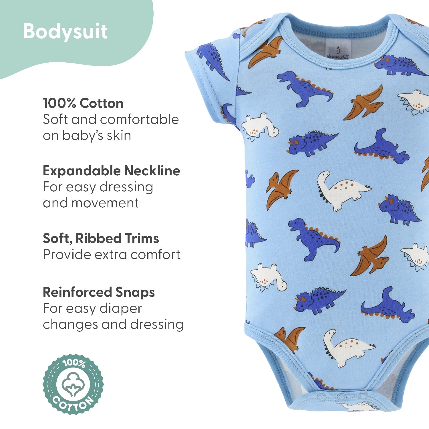 The Peanutshell Blue Dino Baby Boy Clothes Set, Sleepers, Bodysuits, Bibs and Socks, 6-9 Months, 15-Pc