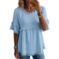 thumbnail image 6 of HCYSFG Womens Fringe Blouses Round Neck Short Ruffle Sleeve Empire Waist Relaxed Fit Peplum Shirts Boho Summer Tops, 6 of 6