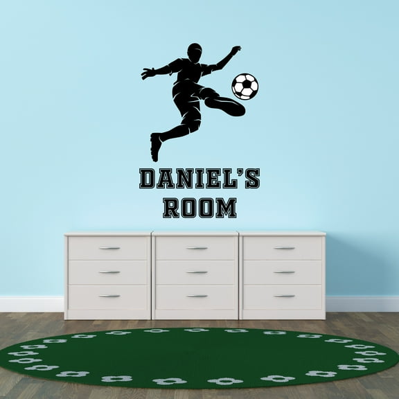Sports Personalized Wall Decals for Boys Bedroom - Soccer Player Bicycle Kick DIY & Creativity Custom Name Wall Sticker - Size: 7 In x 10 In