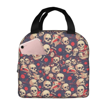 Insulated Lunch Bag for Women Men - Skull rock music record Leakproof Cooler Lunch Box for Women Men  Lunch Tote Bags for Work School Picnic Travel