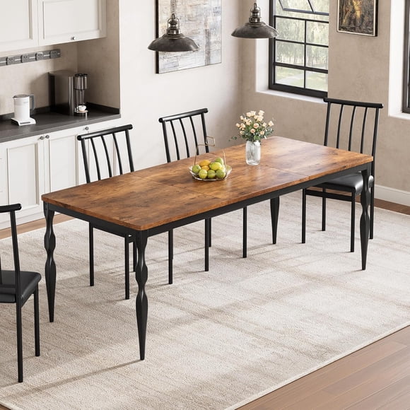 Bingirl 71-Inch Rectangular Rustic Farmhouse Wooden Dining Table with Heavy - Duty Legs for 6, Brown - Great for Parties and Big Families, Suitable for Kitchen and Dining Room