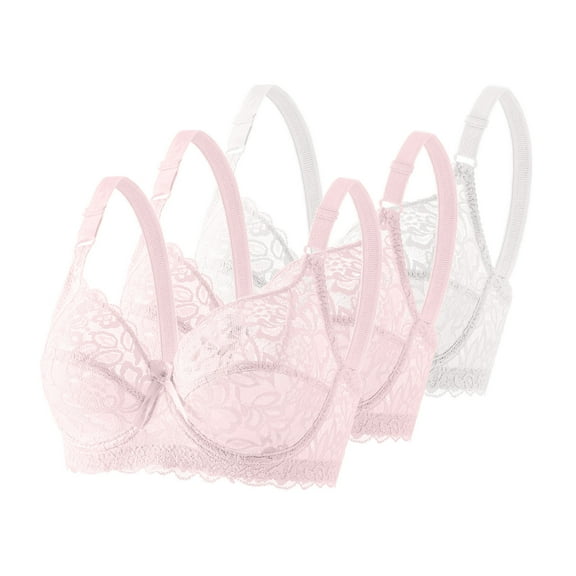 GUZOM Womens Lace Bras 3 Pack - White, Size 38, Comfortable Stretchy, Everyday Wear, Breathable Nylon Spandex, Inclusive Fit