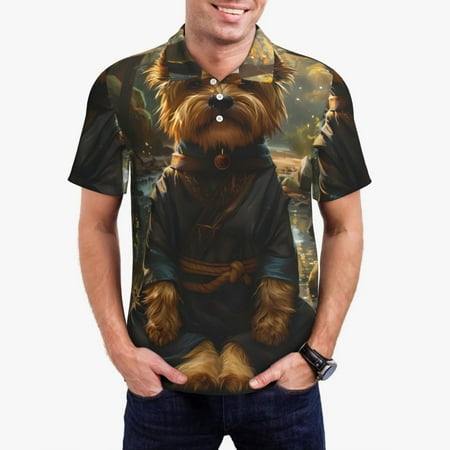 Logiee Forest Creek Cute Dog Print Mens Polo Shirts Mens Golf Polo Shirts Short Sleeve Casual Polo Shirts for Men Summer Fashion Beach Shirts-4X-Large
