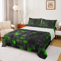 Castle Fairy Geometric Grid Plaid Twin Sheet Sets 3pcs for Female Men Women,Futuristic Cubes Twin Fitted Sheet Microfiber,Pixelated Blocks Miners Breathable Flat Sheet,Luxury Bedroom Decor