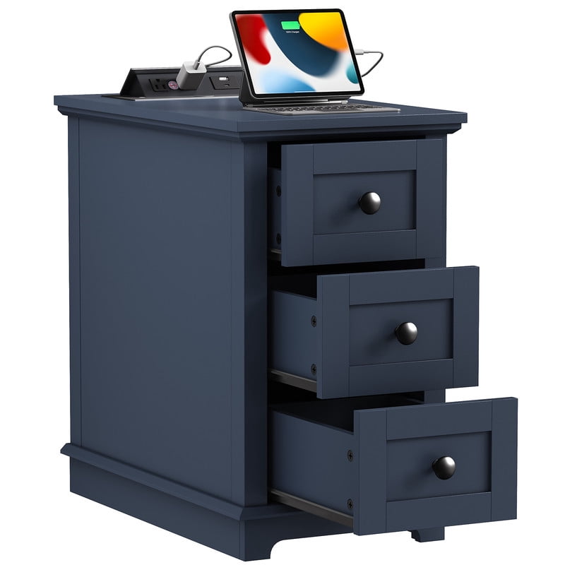 PLAMLE End Table with 3 Drawers for Living Room,Nightstand Sofa Side Table with Charging Station,End Table.