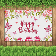 thumbnail image 6 of Pink Rose Themed Happy Birthday Banner Background Decorations with Butterflies Hearts and Gifts for Birthday Party Photography Props Party Supplies, 6 of 8