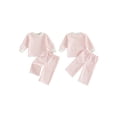 thumbnail image 2 of Loicainy Baby Toddler Girl Fall Clothes Set 6 12 18 24 Months 2T 3T 4T 5T Long Sleeve Crew Neck Striped Tops and Pants Outfits, 2 of 9