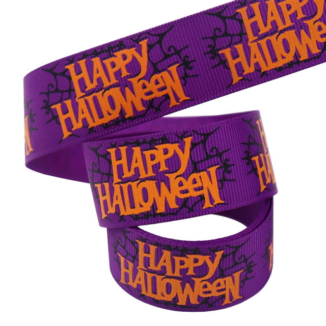 DJN 1 10 Yards Halloween Satin Ribbon Witch Hat Pumpkin Printed Ribbon For Wreaths DIY Craft Bows Holiday Decor Home & Garden