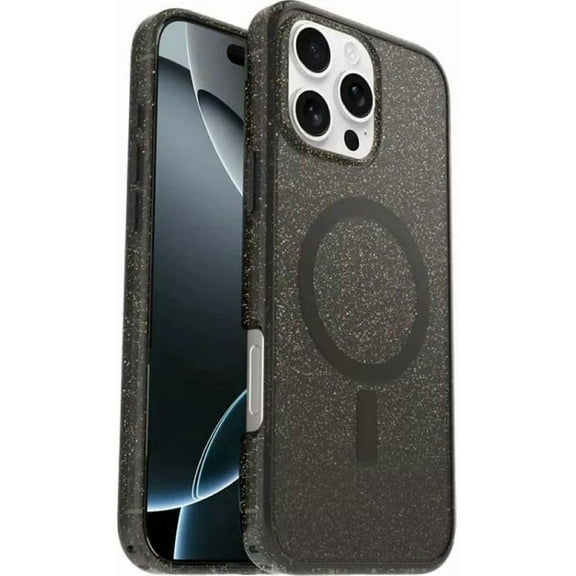 OtterBox iPhone 16 Pro Max (Only) Symmetry Clear Series Case - Stardust Night (Silverflake/Trans Black) - Snaps to MagSafe - Ultra-Sleek - Raised Edges Protect Camera & Screen - Non-Retail Packaging