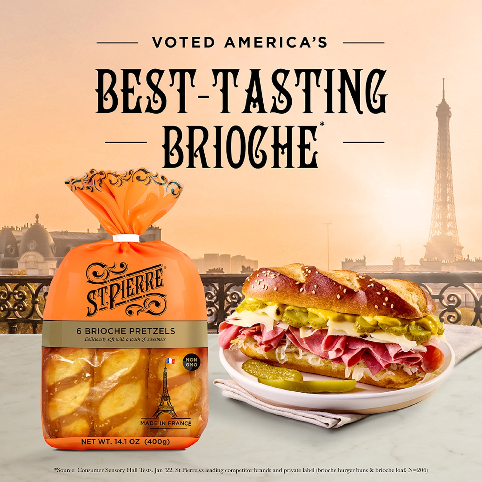 St. Pierre Brioche Pretzel Rolls Regular 6 Count 14.1 oz (Pack of 2)