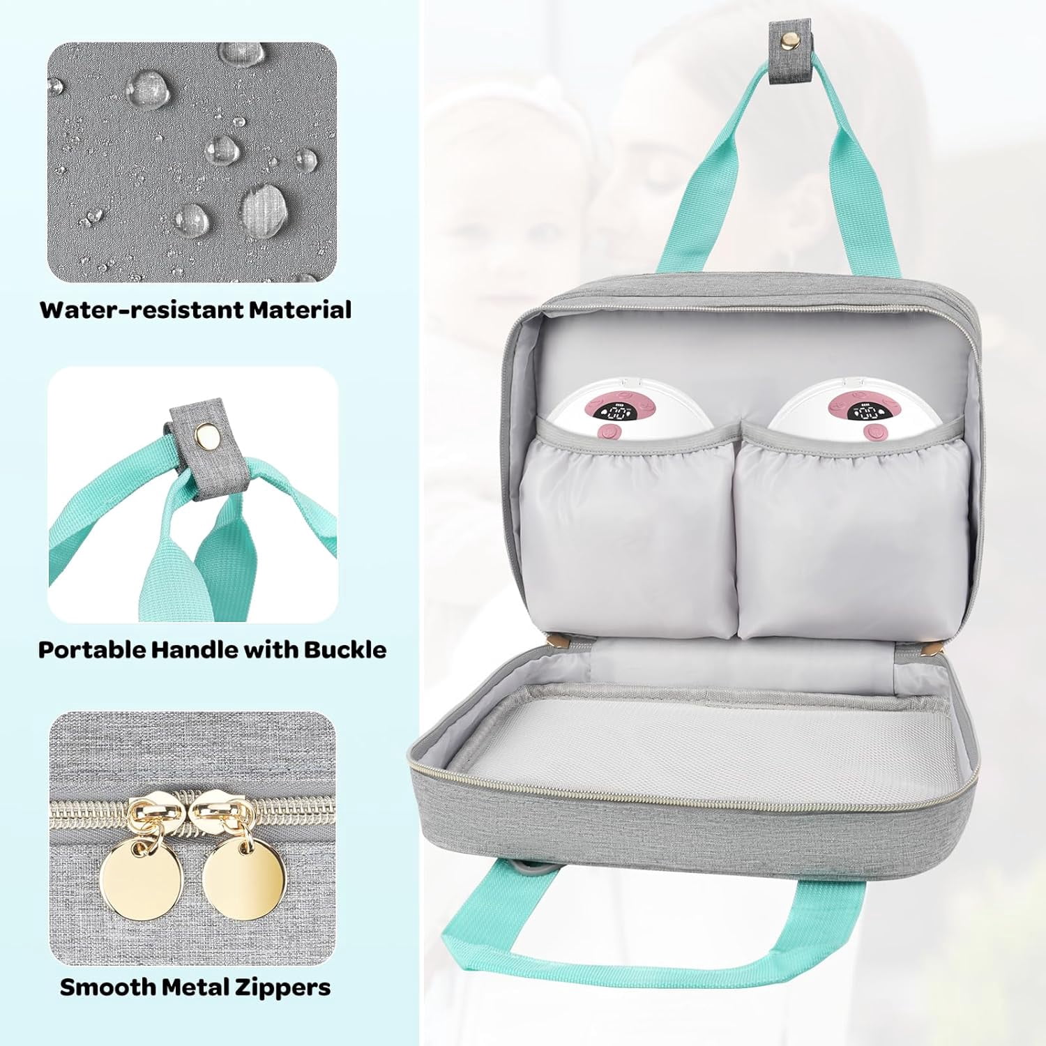 Wearable Breast Pump Bag with Insulated Cooler Compartment, Travel Carrying Case Compatible with Momcozy, Elvie and Medela Breast Pump Series, Includes Ice Pack & Waterproof Mat for Breastfeeding Acc