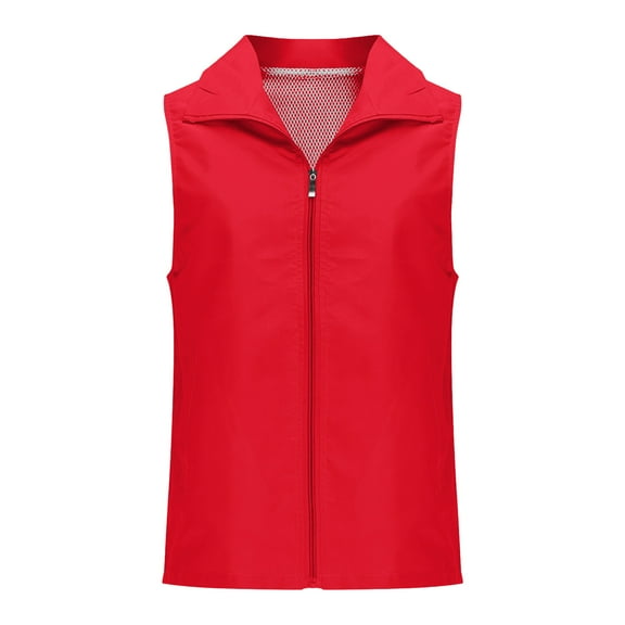 Htigea Women's Outdoor Fishing Vest Zip Up Turndown Collar Sleeveless Jackets Mesh Liner Lightweight Breathable Work Uniform Coats with Pockets (001 Red,M)