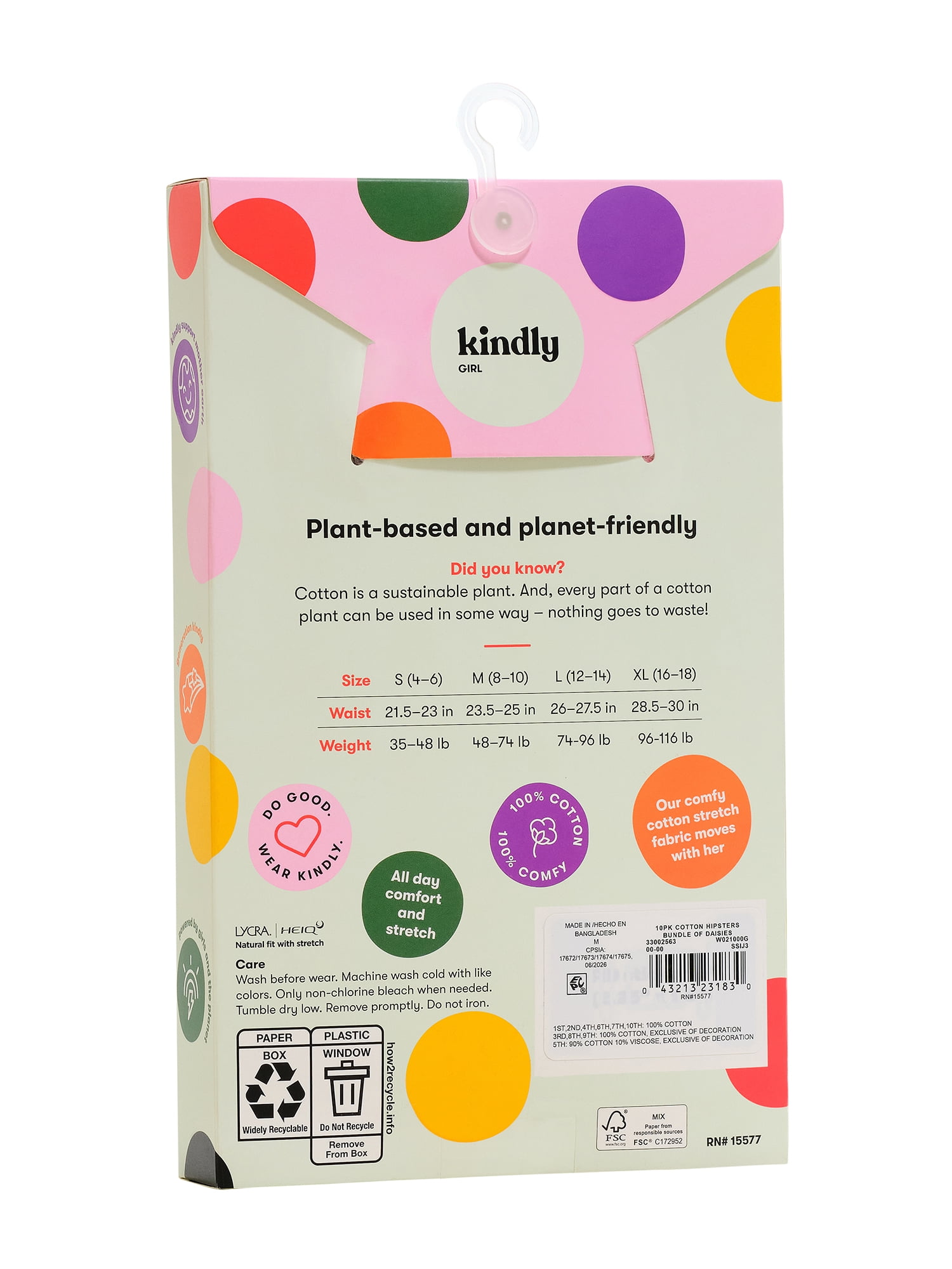 Kindly Yours Girl’s Cotton Hipster Underwear, 10-Pack, Sizes S-XL