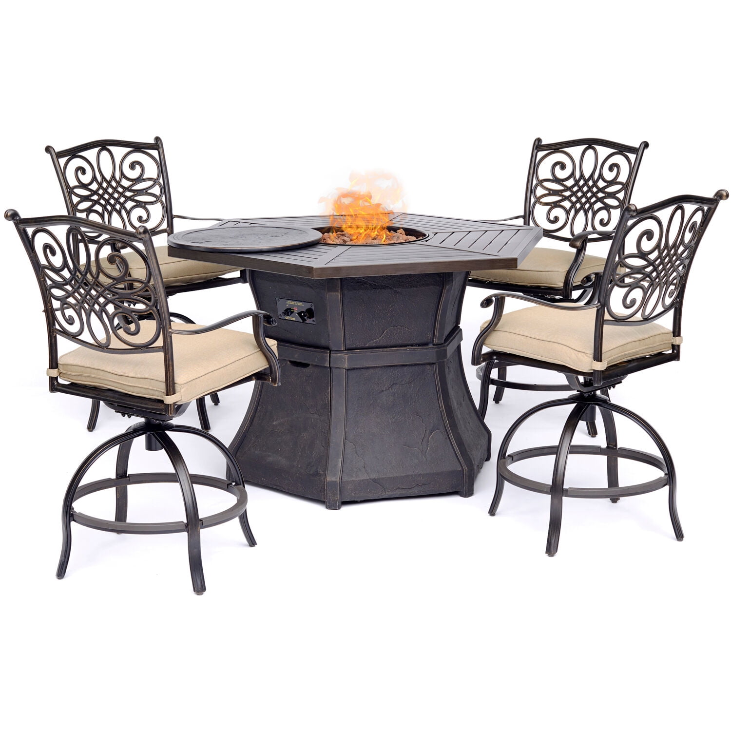 Tan Hanover TRAD5PCFPRD-BR Traditions 5-Piece High-Dining Set Outdoor Furniture 
