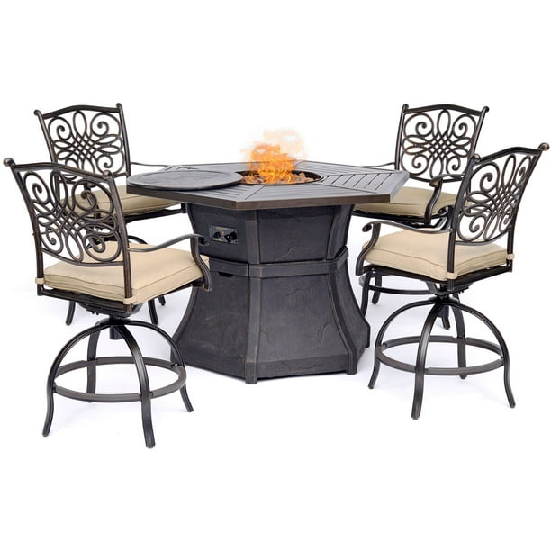 Fire Pit Table, Patio High Top Table Set With Fire Pit