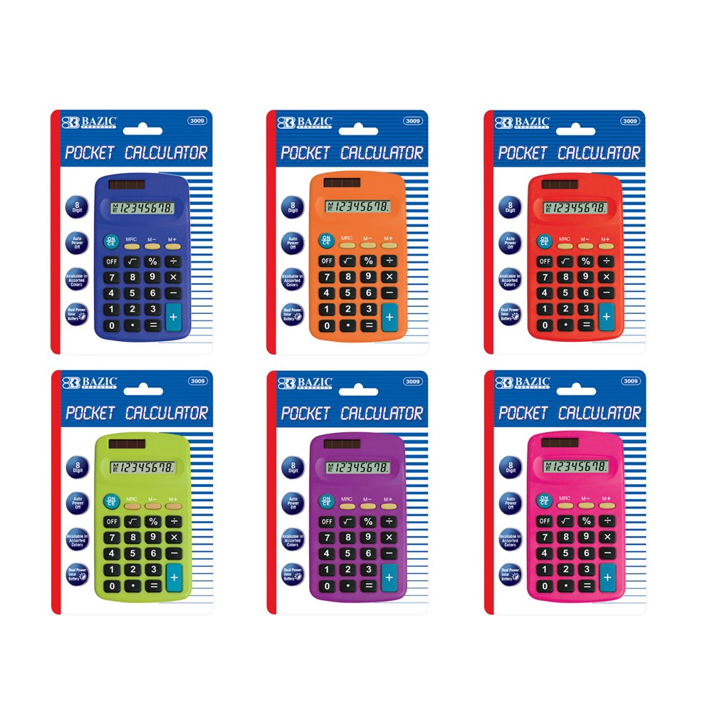 BAZIC 8Digit Dual Power Calculator Pocket Size, Solar Powered