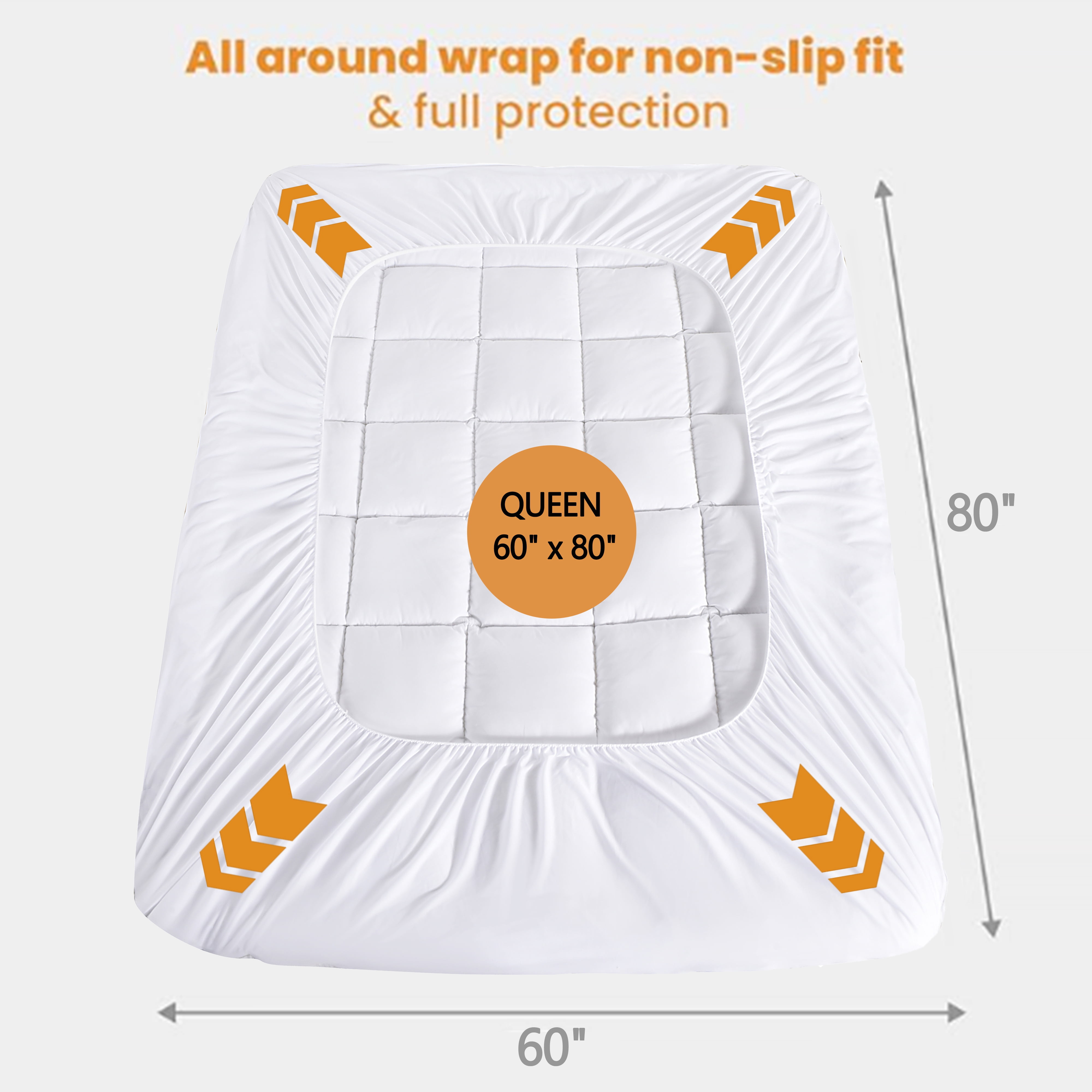 HIG Breathable Cotton Mattress Pad Queen Size, Fluffy Fitted Mattress Cover Protector with 8-21" Deep Pocket, Thick Quilted Pillow Top Mattress Topper for Back Pain, White, 60x80 Inches
