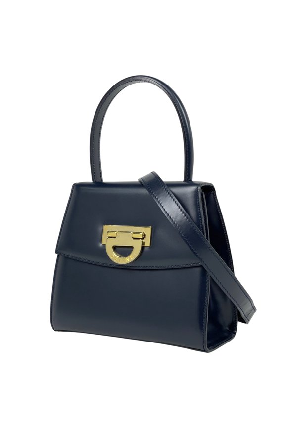 Pre-Owned Celine CELINE Logo Handbag 2-Way Leather Navy Women's
