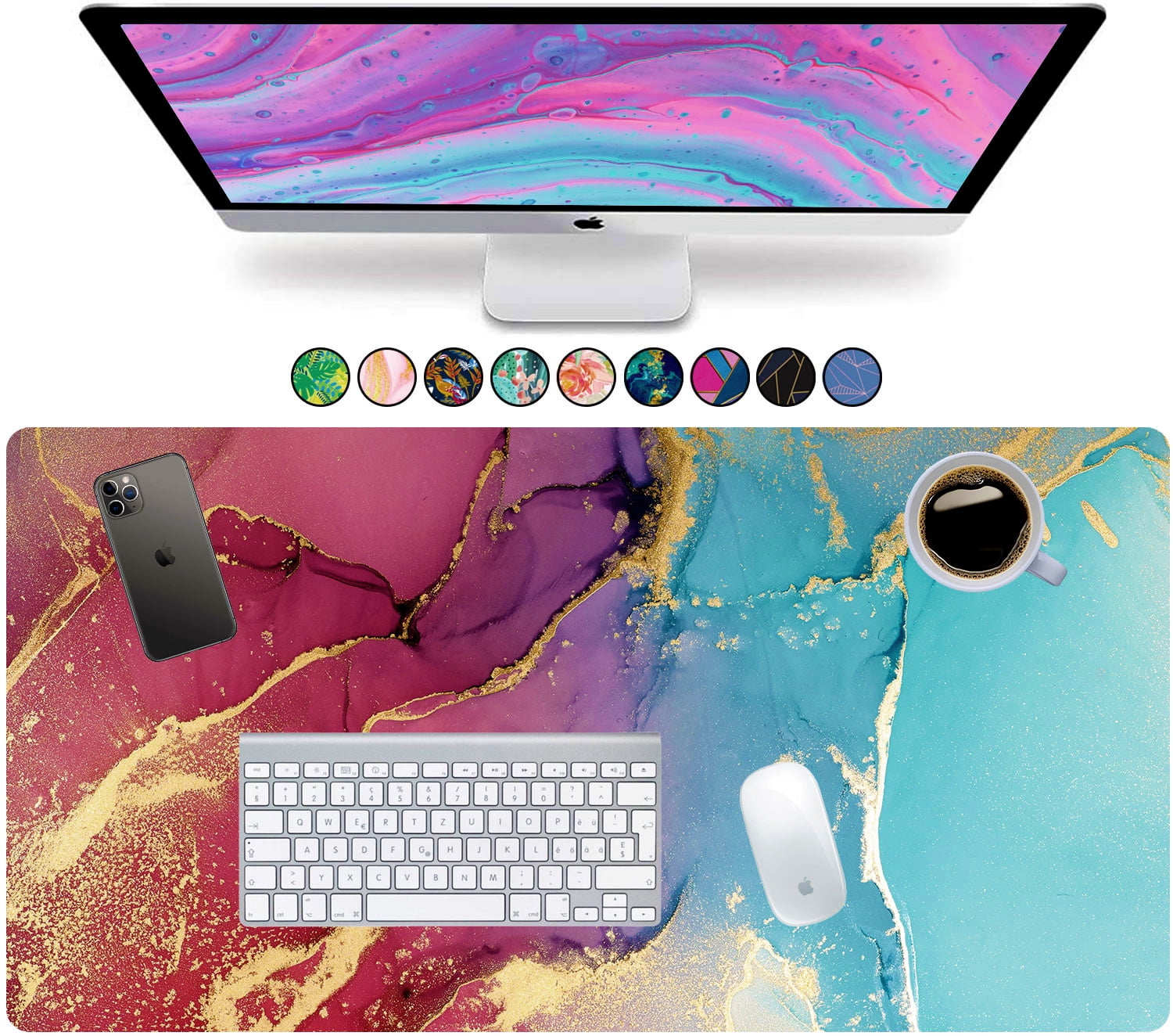 French Koko Large Mouse Pad Big Desk Mat Cute Mousepad XL Red Teal Gold