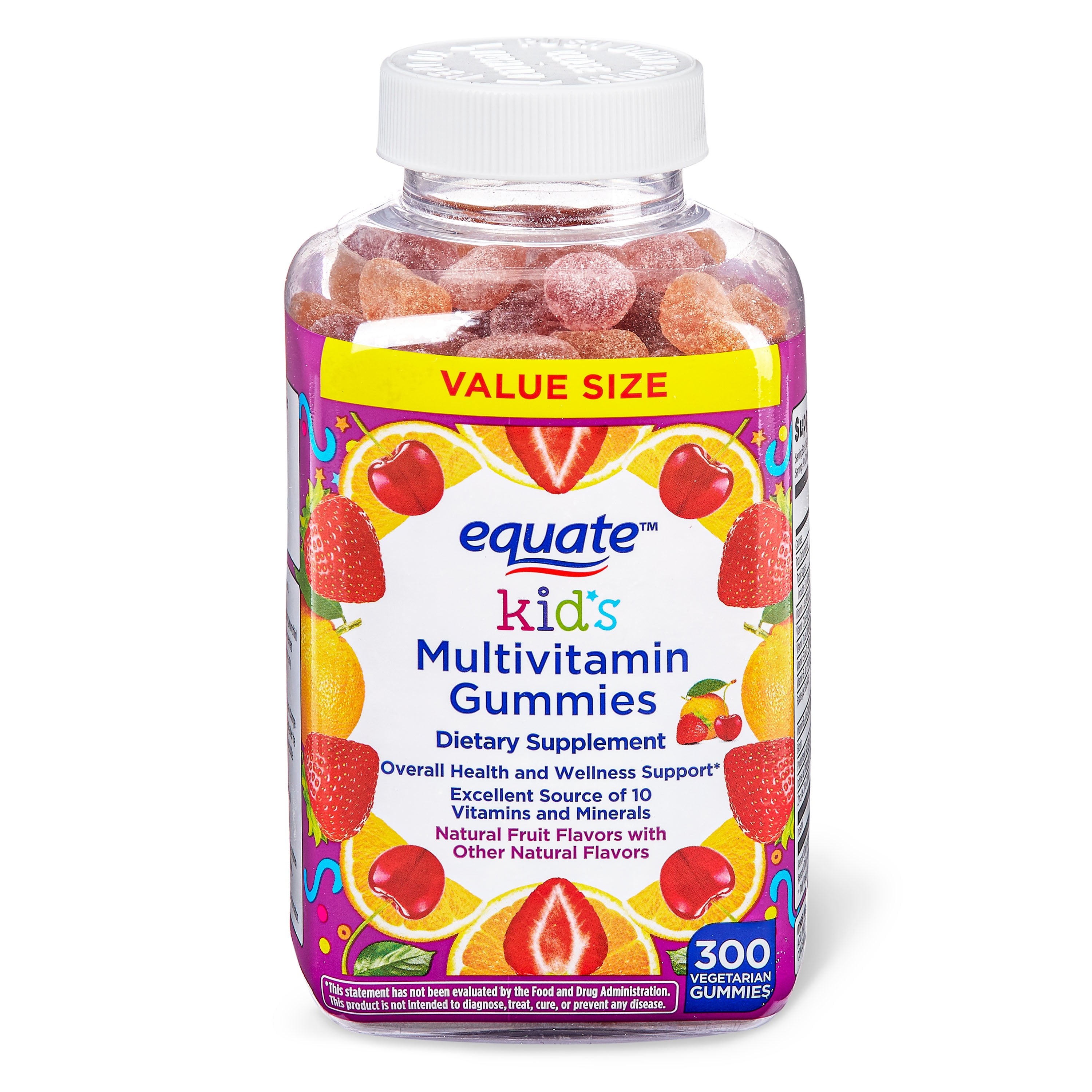 Equate Kids Multivitamin Gummies for General Health, Natural Fruit, 300 ...