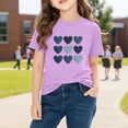 thumbnail image 5 of Girls Valentine Shirt | Kids Cotton Short Sleeve Top with Denim Heart Print | Purple Casual Tee for Girls 4-10 Years,Size 3 T, 5 of 9