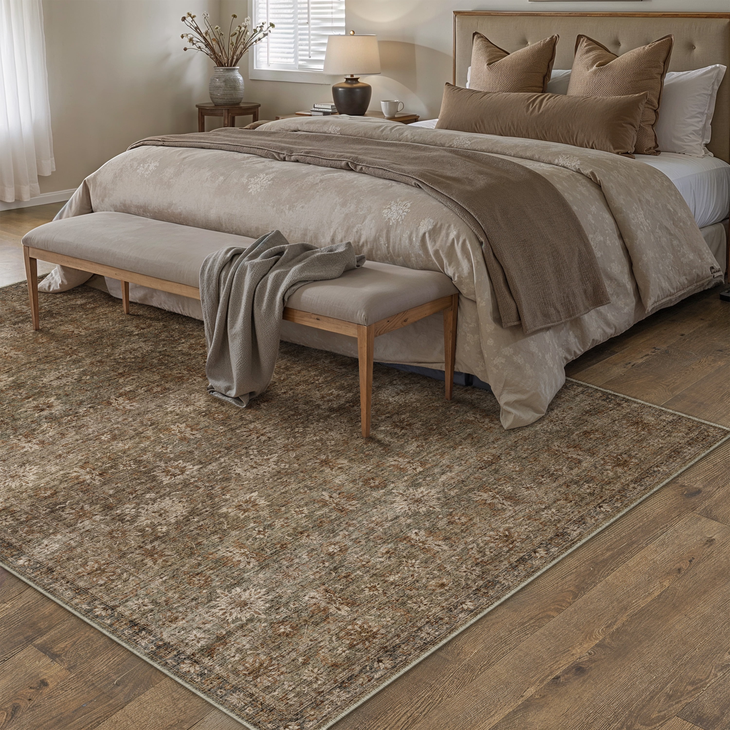 BERTHMEER 2'x3' Small Area Rugs for Bathroom Doorway Bedroom Entryway Kitchen Dorm Entrance Vintage Non Slip Washable Oriental Traditional Floral Rugs,Gradient Brown