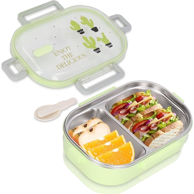 Fiambrera Bento Box de acero inoxidable con tapas selladas, contenedor de alimentos, caja de almacenamiento para adultos, trabajo, escuela, almuerzos, Picnic, Camping(Verde)