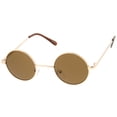 thumbnail image 2 of sunglassLA Unisex Small Retro Lennon Inspired Style Neutral-Colored Lens Round Metal Sunglasses 41mm (Gold / Brown) - 41mm, 2 of 4
