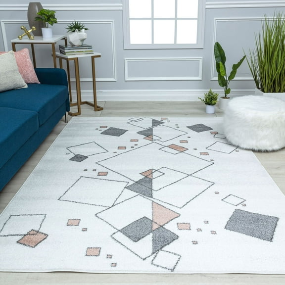 Mason Brooks Azure AZ15B Etched Glass Geometric Contemporary Ivory Area Rug, 8'3" X 10'0"