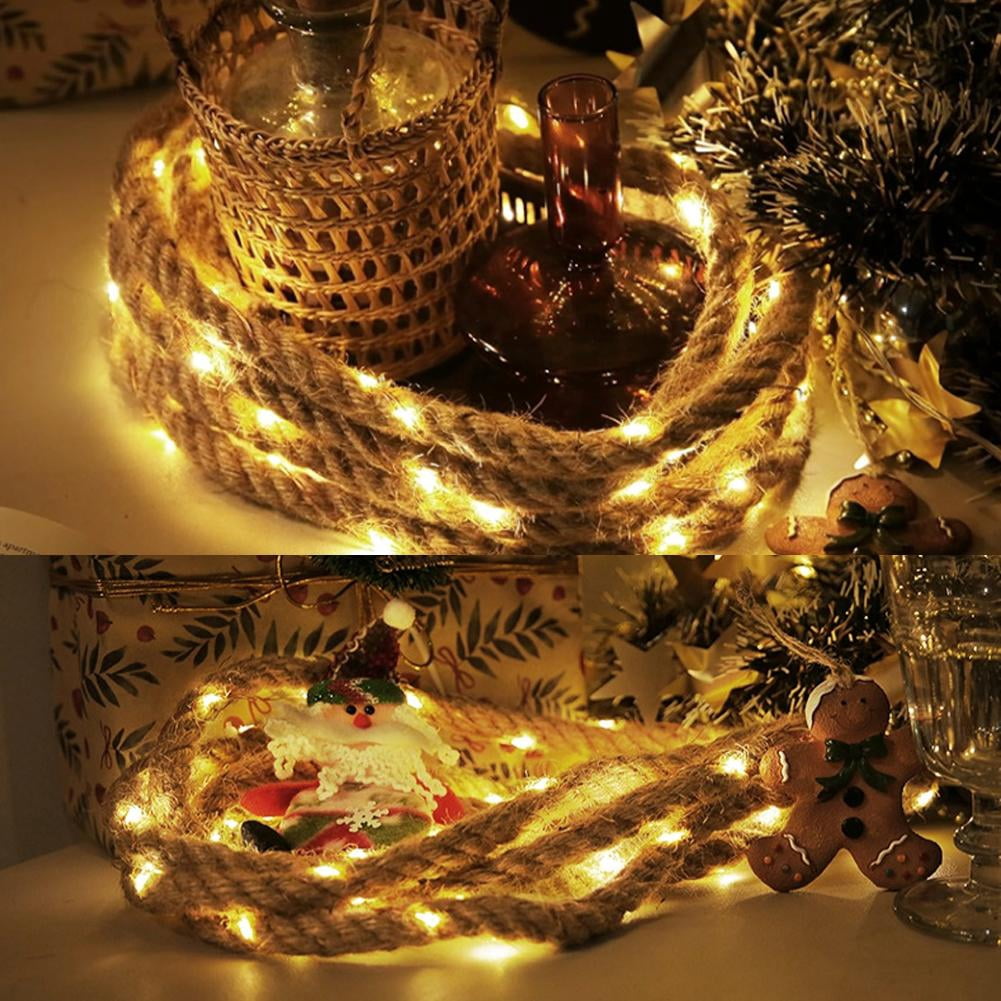 QHUDLV battery operated nautical string lights,vintage rope led string lights, Battery-Operated Natural Brown Rope Warm White Super Bright LED Bulbs Novelty Light Set,nautical string lights outdoor