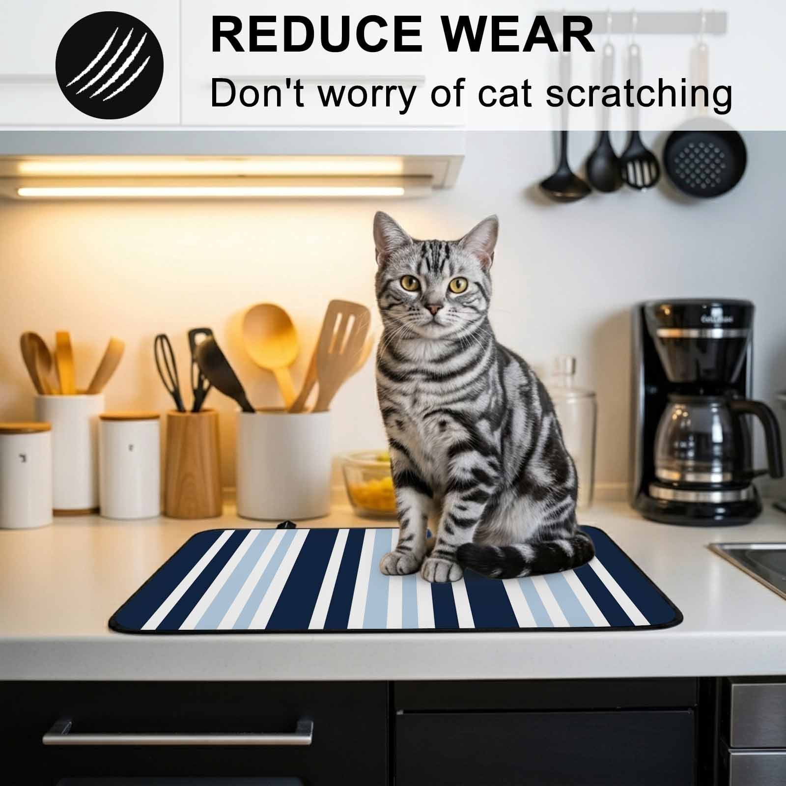 Navy Blue Stove Top Cover for Electric Stove, Heat-proof & Non Slip Glass Top Stove Cover Protector, Modern White Geometric Vertical Stripes Kitchen Flat Cooktop Rubber Mat 24x21 Inches