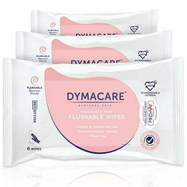 DYMACARE Flushable Wet Wipes, Gentle Biodegradable, Dispersible Fragrance-free Moist Body Cleansing Wipes 3 Packs