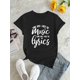 thumbnail image 2 of Music Letter Print T-shirt, Short Sleeve Crew Neck Casual Top For Summer & Spring, Women's Clothing Tee For Adult, Men, Women, Teen, Teenager, Adolescent, Youth, 2 of 6