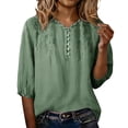 thumbnail image 5 of QUNYINEY Short Sleeve Womens Shirts Summer Solid Cotton Linen Graphic Tees V Neck Embroidered Loose Fit Button Pullover Womens Tops Trendy, 5 of 9