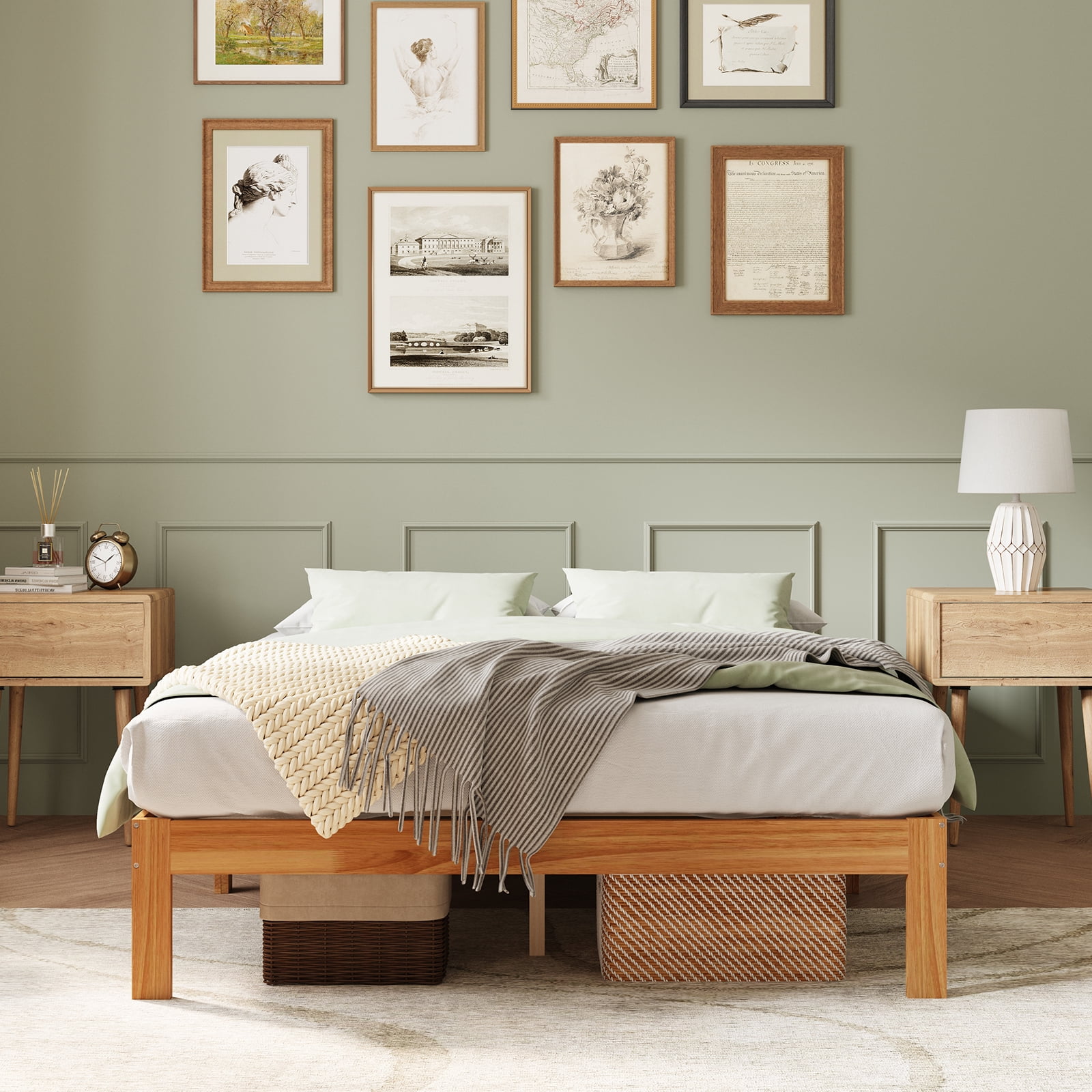 Novilla 12 Inch Queen Bed Frame with Headboard, Queen Size BedFrame with Headboard Classic Wooden Bed Frame Queen Size with Wood Slat Support, No Box Spring Needed, Easy Assembly, Natural Grain Wood
