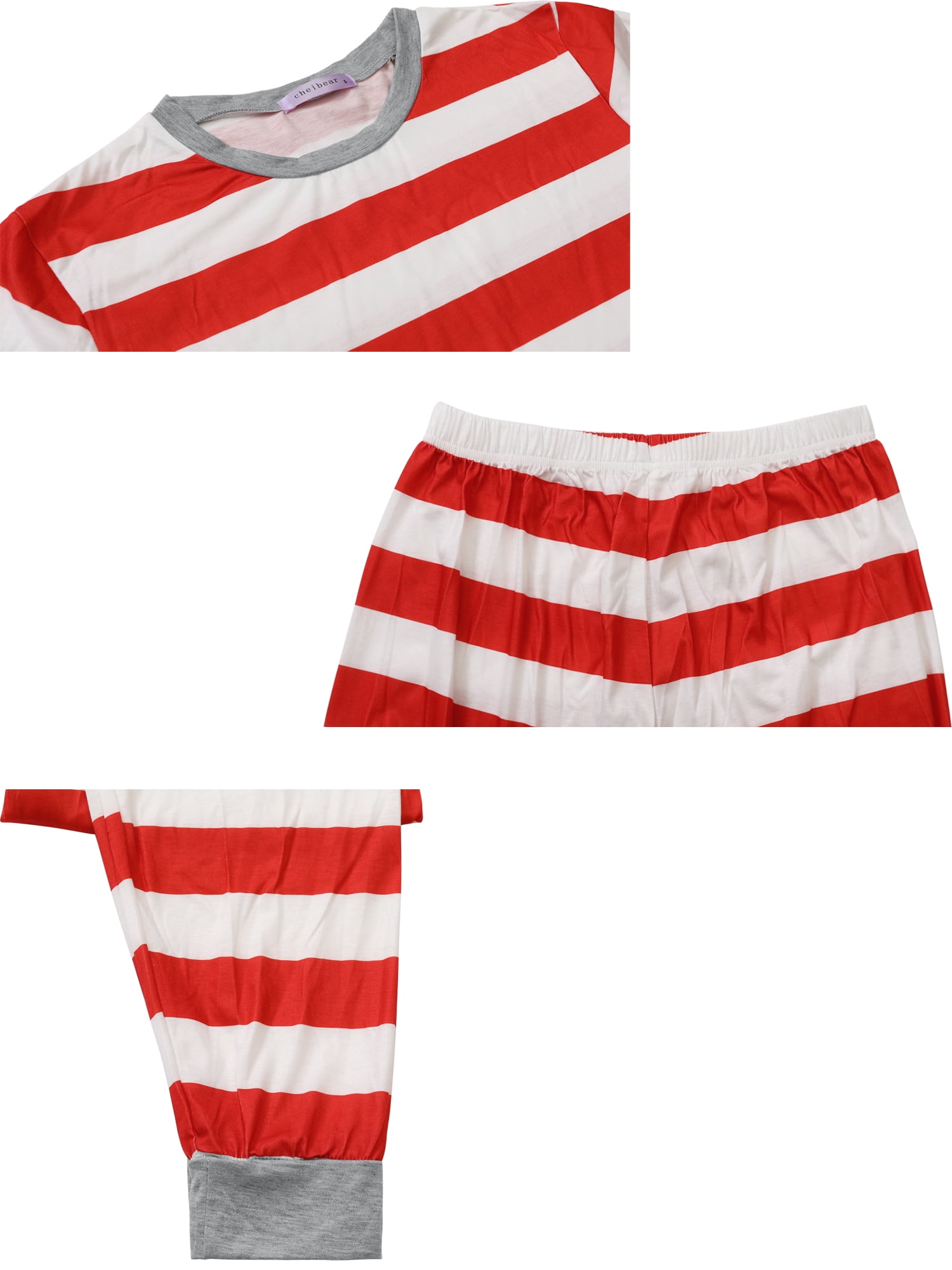 Unique Bargains Women's Family Pajama Striped Xmas Christmas Matching Sleepwear Set M Red Kids