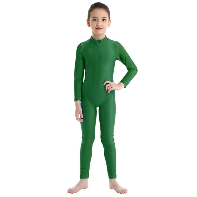 Miaeowve Ensemble de Danse Ballet à Col Roulé Manches Longues pour Enfants Filles Garçons Vert P