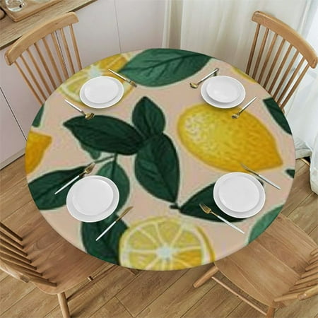 

Patifu Lemons Leaves Round Tablecloth Stain-Resistant Washable Indoor Outdoor Restaurant Wedding Party 100% Polyester Outdoor Fitted Waterproof Fabric 42 -46