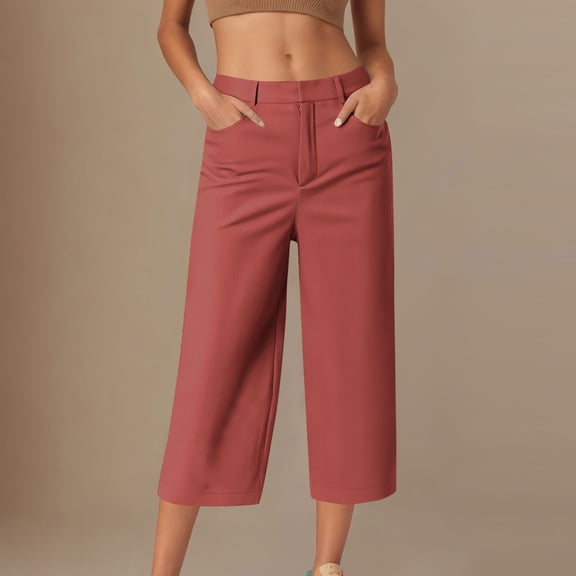 Sevevn Fashion Womens' Solid Color Casual Loose Capris Pants With Pocket Sales Today Clearance Wine S