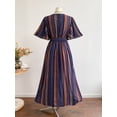 thumbnail image 3 of Bohemian Retro Striped V-Neck Tie Waist Maxi Dress for Women - Elegant Holiday Casual Summer Dress, 3 of 6