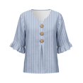 thumbnail image 5 of MuXiKeJi Clothes 3/4 Length Sleeve Womens Tops Cotton Linen Boho Blouses Floral V Neck Shirts Summer Beach Casual Top, 5 of 5